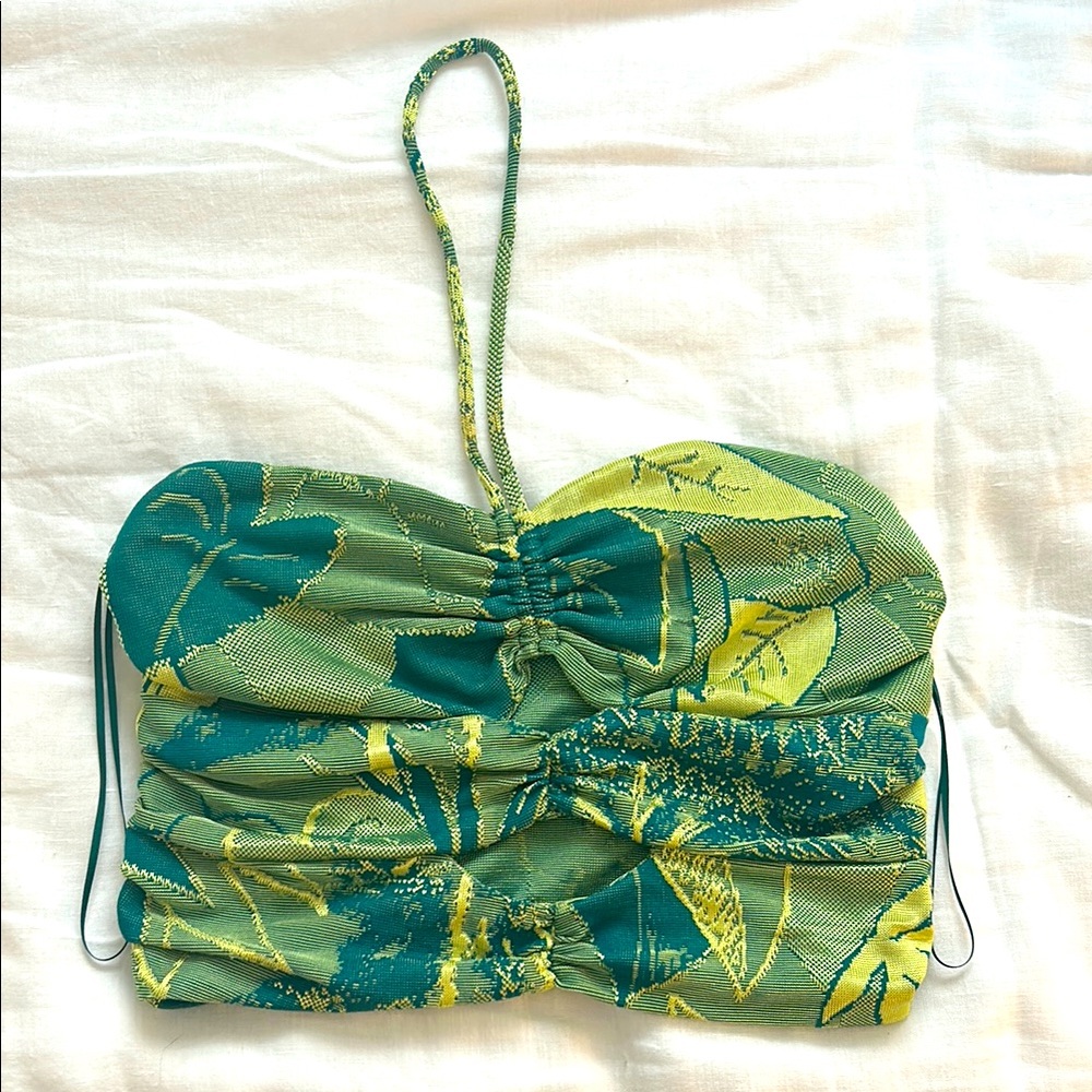 ZARA Green Floral Halter Top